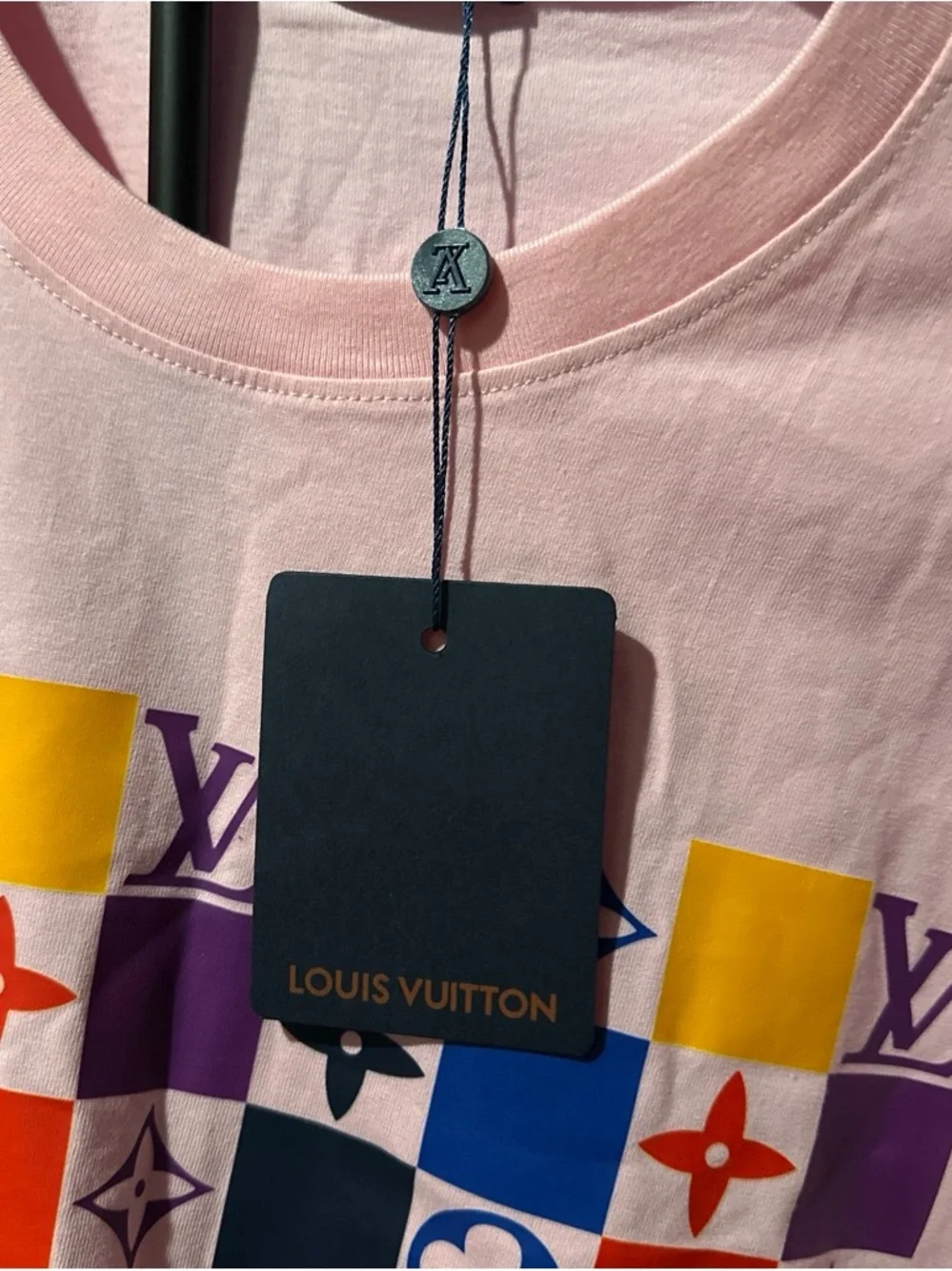 Louis Vuitton Pink Multicolor Logo Grid Tee